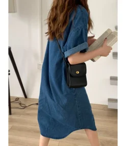 Lapel Neck Single Breasted Pocket Detail Denim T Shirt Dress Wholesale 210528617 -Dress Sales Store 210528617 2