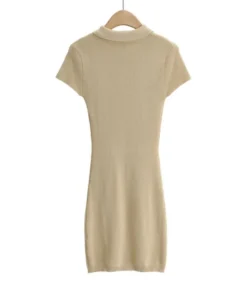 Lapel Button Knit Short Sleeve Plain Bodycon Dress 210601763 -Dress Sales Store 210601763 10