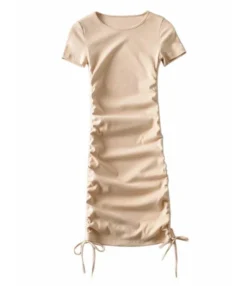 Solid Color Smock Lace-up Short Sleeve Bodycon Dress 210601979 -Dress Sales Store 210601979 2 1