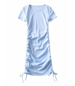 Solid Color Smock Lace-up Short Sleeve Bodycon Dress 210601979 -Dress Sales Store 210601979 3