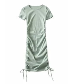 Solid Color Smock Lace-up Short Sleeve Bodycon Dress 210601979 -Dress Sales Store 210601979 7 1