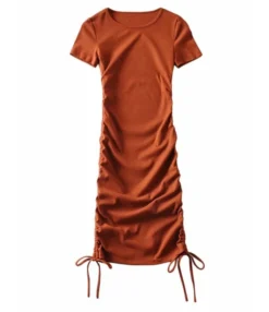 Solid Color Smock Lace-up Short Sleeve Bodycon Dress 210601979 -Dress Sales Store 210601979 8 1