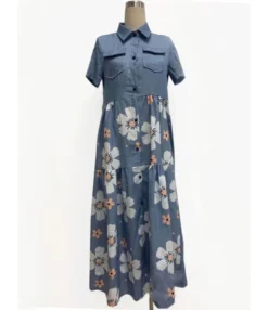 Pockets Detail Single Breasted Floral Print Swing Maxi-dress 210609070 -Dress Sales Store 210609070 2