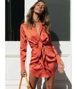 Best-seller V NecklineLace-up Shirt Dress 210728411 -Dress Sales Store 210728411 3