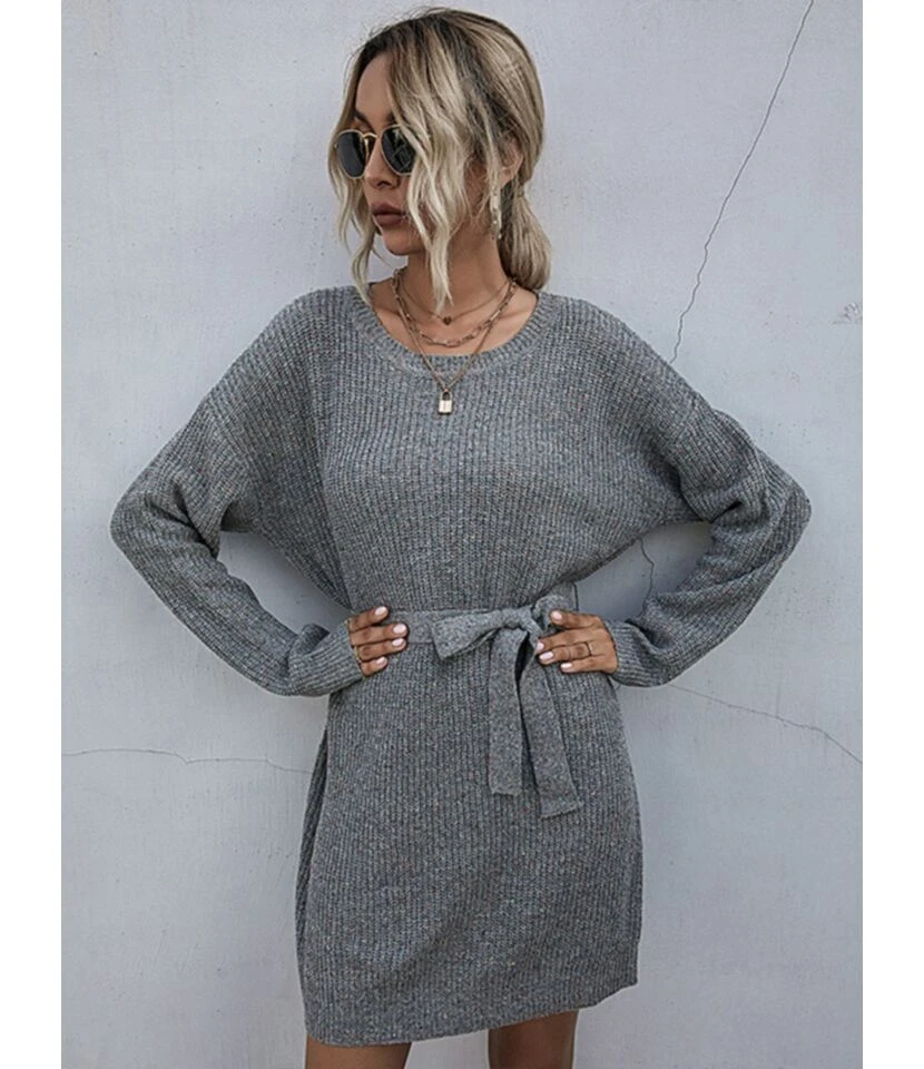 Short Sweater Dress Loose Tie Up Casual 210803431 1 Short Sweater Dress Loose Tie Up Casual 210803431