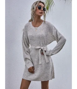 Short Sweater Dress Loose Tie Up Casual 210803431 16 Short Sweater Dress Loose Tie Up Casual 210803431 -Dress Sales Store 210803431 3
