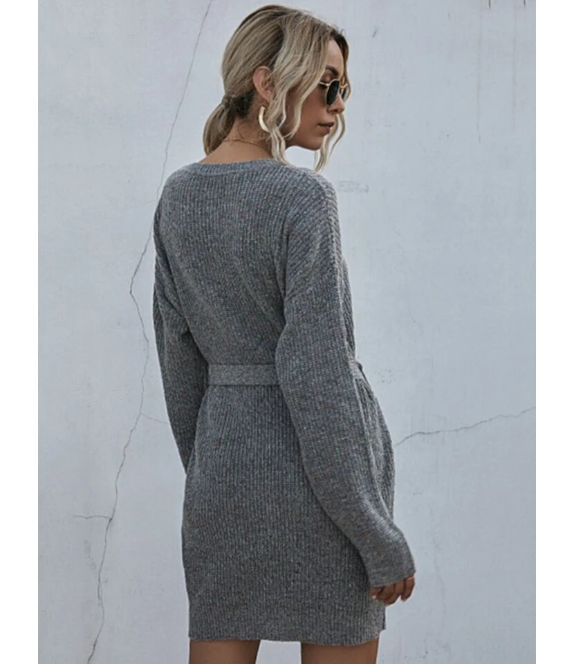 Short Sweater Dress Loose Tie Up Casual 210803431 4 Short Sweater Dress Loose Tie Up Casual 210803431 - Image 4