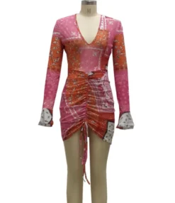 Deep V-neck Flare Cuff Sexy Bodycon Strappy Dress 210810163 -Dress Sales Store 210810163 4