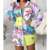 Multicolor Floral Pattern Long Sleeve Shirt Dress 210810256