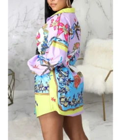 Multicolor Floral Pattern Long Sleeve Shirt Dress 210810256 -Dress Sales Store 210810256 2