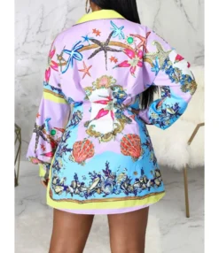 Multicolor Floral Pattern Long Sleeve Shirt Dress 210810256 -Dress Sales Store 210810256 3