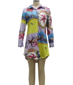 Multicolor Floral Pattern Long Sleeve Shirt Dress 210810256 -Dress Sales Store 210810256 4