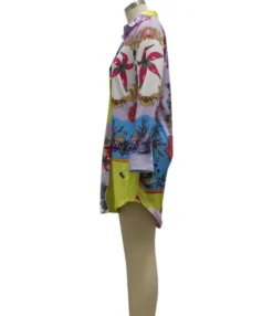 Multicolor Floral Pattern Long Sleeve Shirt Dress 210810256 -Dress Sales Store 210810256 5