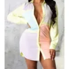Long Sleeve Color-block Tight Waist Shirt Dress 210810400