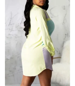 Long Sleeve Color-block Tight Waist Shirt Dress 210810400 -Dress Sales Store 210810400 3