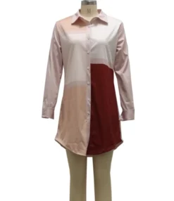 Long Sleeve Color-block Tight Waist Shirt Dress 210810400 -Dress Sales Store 210810400 4