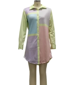 Long Sleeve Color-block Tight Waist Shirt Dress 210810400 -Dress Sales Store 210810400 5