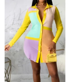 Color-block Lapel Collar High Waist T Shirt Dress Wholesale 210810683 14 Color-block Lapel Collar High Waist T Shirt Dress Wholesale 210810683 -Dress Sales Store 210810683 1