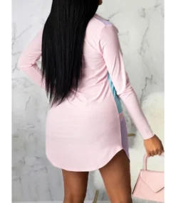 Color-block Lapel Collar High Waist T Shirt Dress Wholesale 210810683 10 Color-block Lapel Collar High Waist T Shirt Dress Wholesale 210810683 -Dress Sales Store 210810683 3
