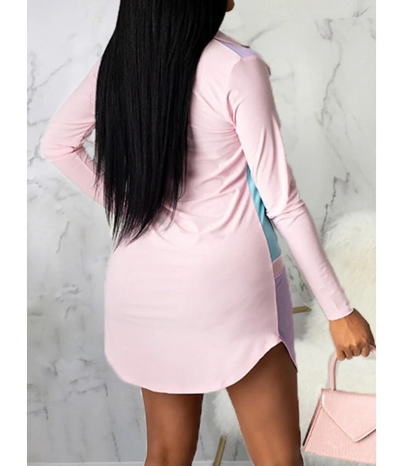 Color-block Lapel Collar High Waist T Shirt Dress Wholesale 210810683 3 Color-block Lapel Collar High Waist T Shirt Dress Wholesale 210810683 - Image 3