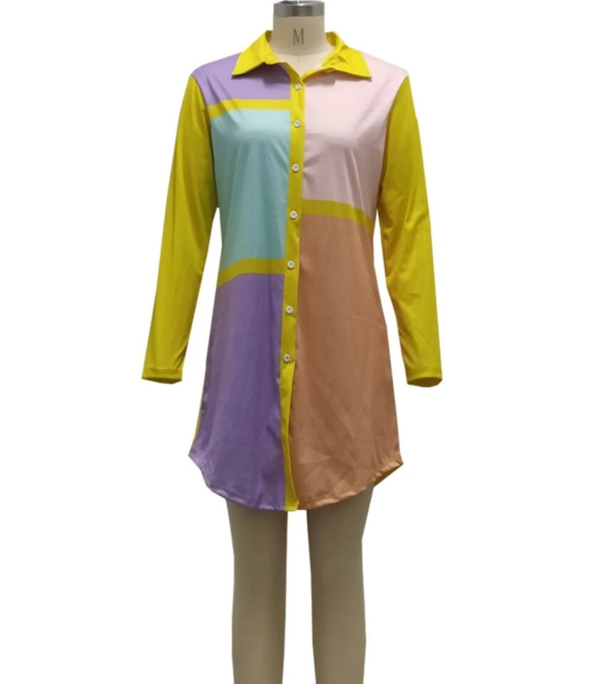 Color-block Lapel Collar High Waist T Shirt Dress Wholesale 210810683 8 Color-block Lapel Collar High Waist T Shirt Dress Wholesale 210810683 - Image 8