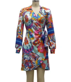 Long Sleeve V-Neck Bodycon Dress With Belt 210810705 9 Long Sleeve V-Neck Bodycon Dress With Belt 210810705 -Dress Sales Store 210810705 3