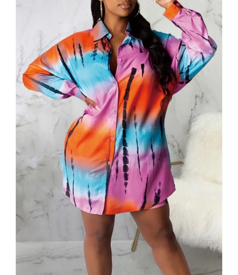 Shirt Short Dress Colorblock Single Button 210810893 1 Shirt Short Dress Colorblock Single Button 210810893