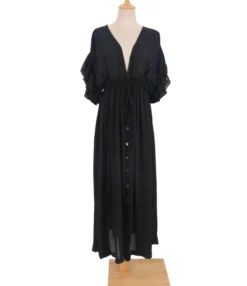 Deep V-neck Bohemian Style Drawstring Waist Maxi Dress Tunic Wholesale Dresses 210817217 -Dress Sales Store 210817217 10