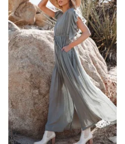 Deep V-neck Bohemian Style Drawstring Waist Maxi Dress Tunic Wholesale Dresses 210817217 -Dress Sales Store 210817217 8