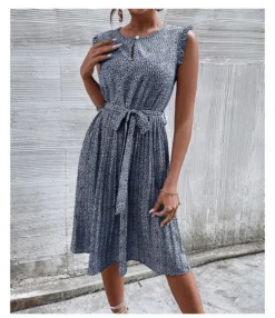Casual Print Sleeveless Dress Floral Pleated Tie-Up A-Line Wholesale Dresses SDN561296 -Dress Sales Store 21 3 3