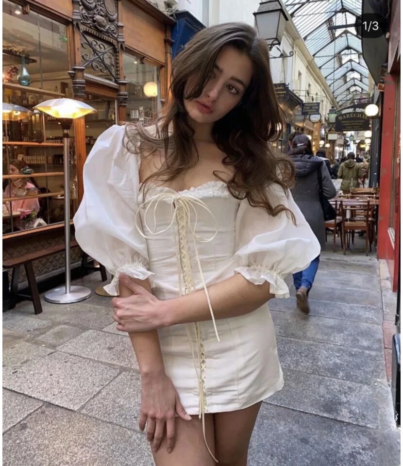 White Square Neck Off Shoulder Vintage Tie-Up Puff Sleeves Bodycon Dress Chic Wholesale Mini Dresses SDN533024 6 White Square Neck Off Shoulder Vintage Tie-Up Puff Sleeves Bodycon Dress Chic Wholesale Mini Dresses SDN533024 - Image 6