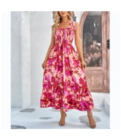 Floral Print Tie-Up Waist Sleeveless Strappy Long Dress Wholesale Dresses SDN539992
