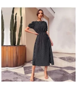 Polka Dot Print Short Sleeve Elastic Waist Wholesale Midi Dresses SD168431 -Dress Sales Store 258523d7 7acf 4b40 ae91 316250ea45b8 a7c6b88fa8f0d92cefd1f355610950f1