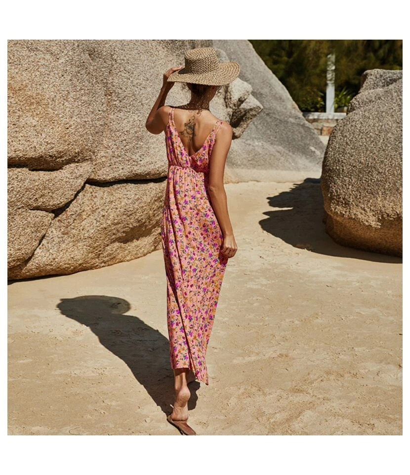 Women Fashion Leopard Print Sleeveless Spaghetti Strap Split Hem Wholesale Maxi Dress SD183936 5 Women Fashion Leopard Print Sleeveless Spaghetti Strap Split Hem Wholesale Maxi Dress SD183936 - Image 5