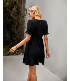Solid Color Puff Sleeve Round Neck Loose Smocked Ruffled Dress Summer Casual Wholesale Dresses SDN533144 -Dress Sales Store 28dd871f 4226 4b9f 9008 b7ca317bfa78 1c0b81250f62b169352e1e13a1bfb686
