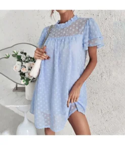 Jacquard Casual Flocking Agaric Laces Wholesale Dresses Chic Petal Sleeve Sunday Dresses SD202896