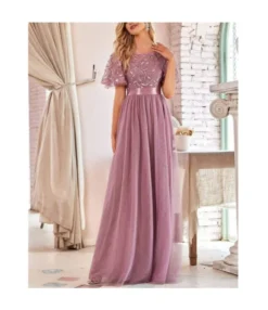 Elegant Crew Neck High Waist Mesh Swing Prom Evening Dress Wholesale Maxi Dresses SDN535237