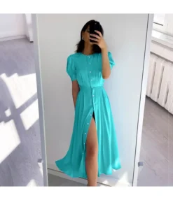 Fashion Crew Neck Puff Sleeve A-Line Midi Dress Single-Breasted Slit Solid Color Wholesale Dresses SD58855 -Dress Sales Store 2ff1162c da03 42f1 af23 0f4ab41ee738 O1CN01SIxyV51dqUfFey4QB 3020913787 0 cib