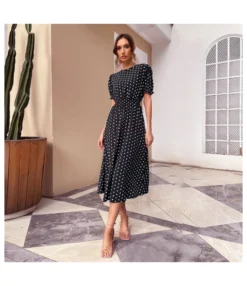 Polka Dot Print Short Sleeve Elastic Waist Wholesale Midi Dresses SD168431 -Dress Sales Store 35804055 a33a 4d73 9dd9 09f94e159453 6227b62664d8bfb09bf62ccef0bc1007