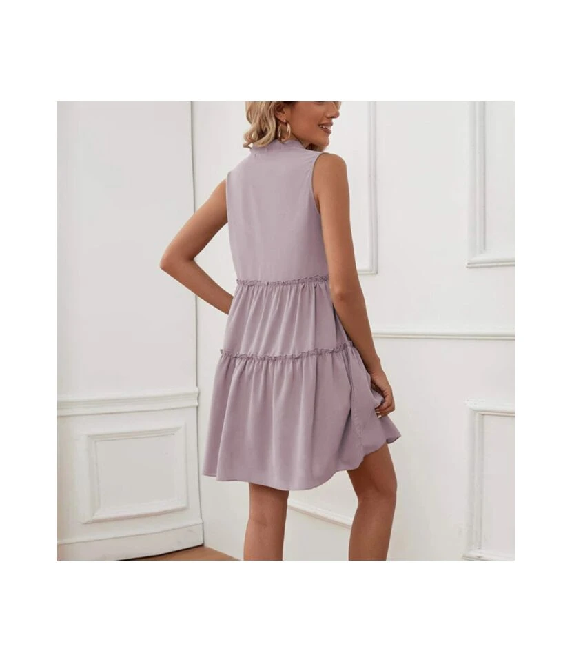 Plain Color Sleeveless V Neck Wholesale Ruffle Dresses SD204373 4 Plain Color Sleeveless V Neck Wholesale Ruffle Dresses SD204373 - Image 4