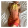 Gradient Sunset Print Halterneck Open Back Sling Pack Hip Knit Bodycon Dress Sexy Wholesale Jersey Dresses SDN532878