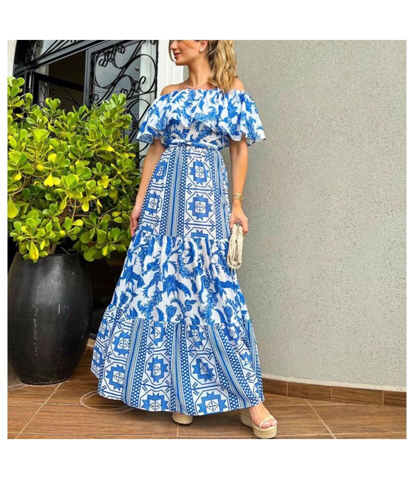 Sexy Off-Shoulder Print Maxi Dresses High Waist Lace-Up Wholesale Bohemian Dress For Women SDN562180 1 Sexy Off-Shoulder Print Maxi Dresses High Waist Lace-Up Wholesale Bohemian Dress For Women SDN562180