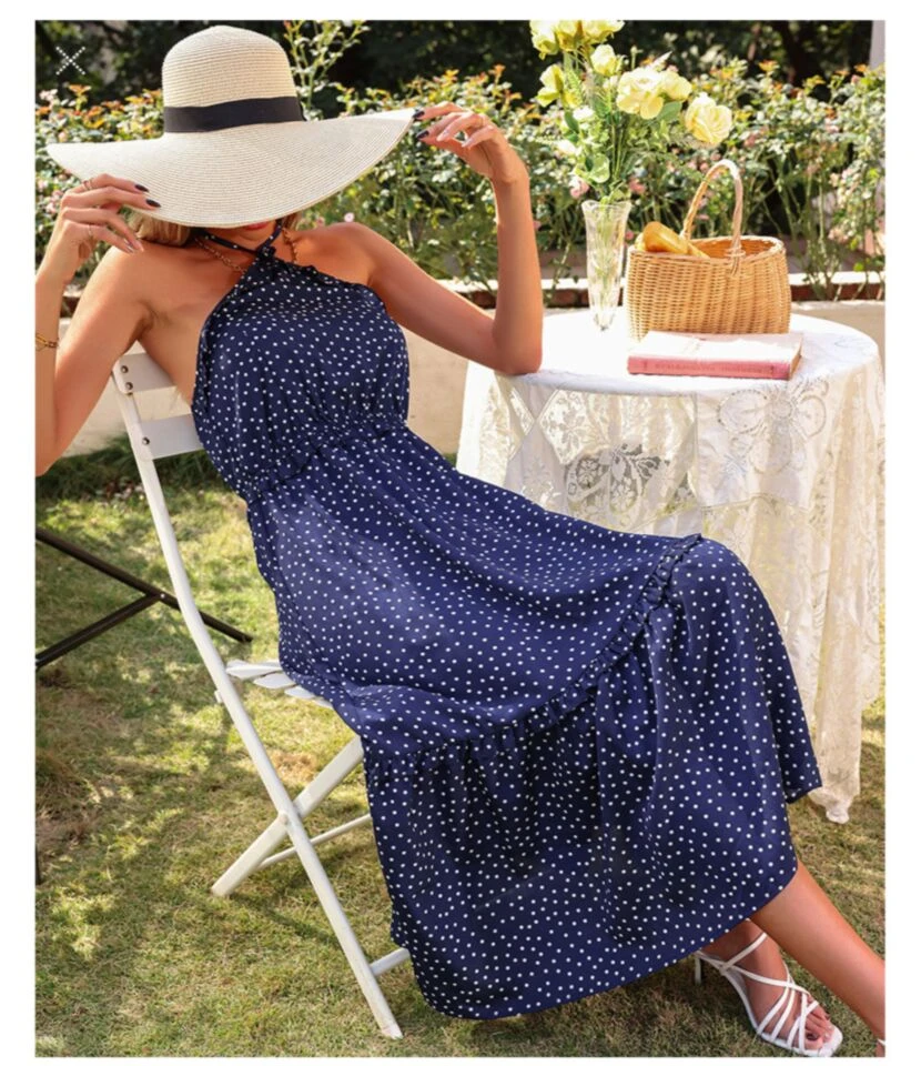 Polka Dot Print Halterneck Sleeveless Backless Wholesale Swing Dresses SD168427 6 Polka Dot Print Halterneck Sleeveless Backless Wholesale Swing Dresses SD168427 - Image 6
