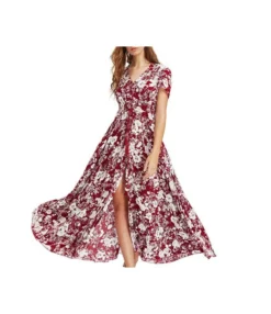 Printed Retro V-Neck Wide Hem Slit Design Wholesale Maxi Dresses Vacation Dress Trendy SD204093 -Dress Sales Store 47ad8ae5 7e17 4fb9 b8cb fe5430a28fe6 f44aabb6a26fd453678ed27b565356f2