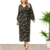 Wholesale Plus Size Clothing Casual V-Neck Long Sleeve Floral Split Dress N5923091200033