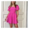 Fashion Square Neck Bubble Sleeve High Waist A-Line Mini Dress Wholesale Dresses SDN562842