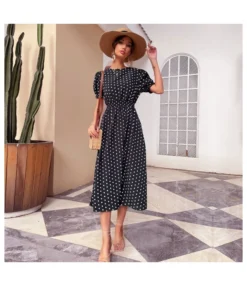 Polka Dot Print Short Sleeve Elastic Waist Wholesale Midi Dresses SD168431 -Dress Sales Store 4df75cc4 5710 4861 b074 c6172307cf39 8c6c7f9c91216ba908f698ed210c4989