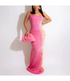 Tie Dye Print Open Back Sling Bodycon Dress Wholesale Maxi Dresses SDN535533