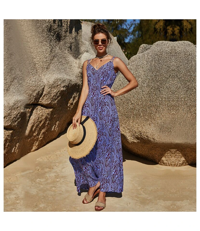 Women Fashion Leopard Print Sleeveless Spaghetti Strap Split Hem Wholesale Maxi Dress SD183936 6 Women Fashion Leopard Print Sleeveless Spaghetti Strap Split Hem Wholesale Maxi Dress SD183936 - Image 6