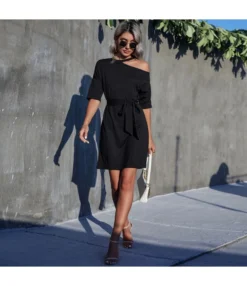 Solid Color Cold Shoulder Half Sleeve Tie Waist Wholesale Casual Dresses SD204304 -Dress Sales Store 5ced62f0 0f8b 4043 9aad 5d05398158d8 5AB6E282FBE4E1FD18C8CCD8641C689B